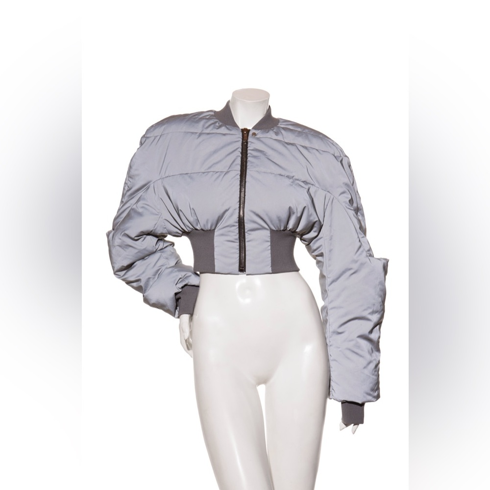 Rick Owens FW22 Strobe Cropped Puffer Bomber Jacket Grey Reflex Size IT 42